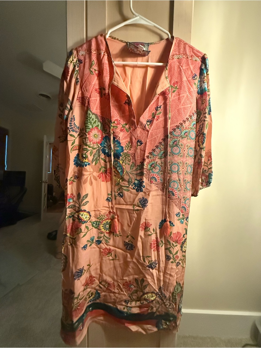 Johnny Was Peach Embroidered Floral Blouse